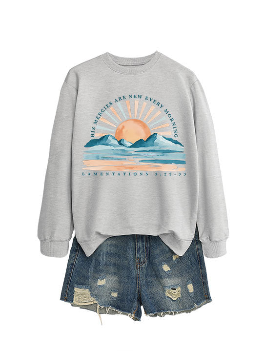 Kvinne sweatshirt med inspirerende soloppgang design og avslappet passform Skjora
