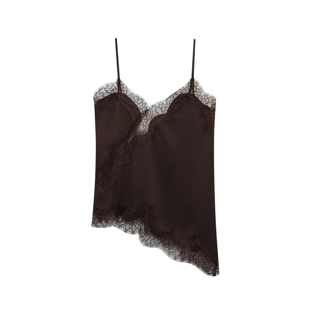 Dame-spets-camisole med asymmetrisk snitt og elegante punkter Skjora