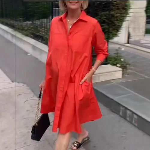 Women's shirt dress in a relaxed A-line shape with practical pockets Skjora