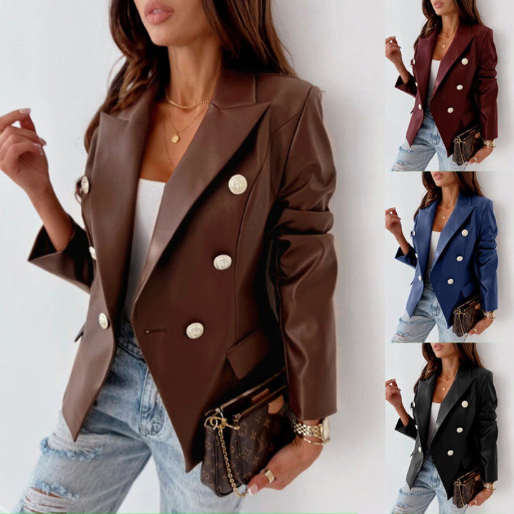 Damer Faux Lær Blazer Skjora