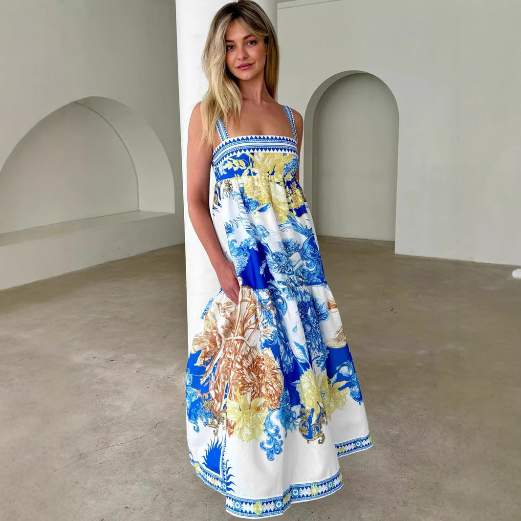 Kvinne maxi kjole med blomsterdesign og luftig passform