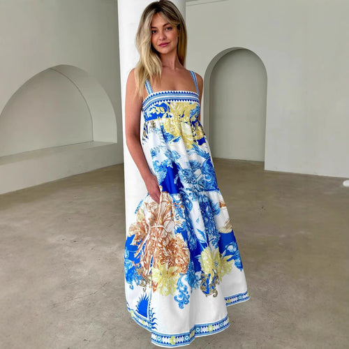 Kvinne maxi kjole med blomsterdesign og luftig passform