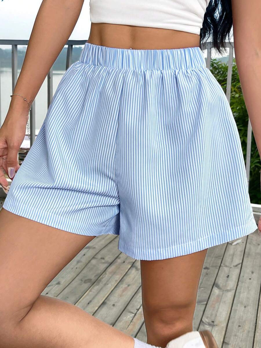 Damer komfortable bomullsshorts med stripete design Skjora