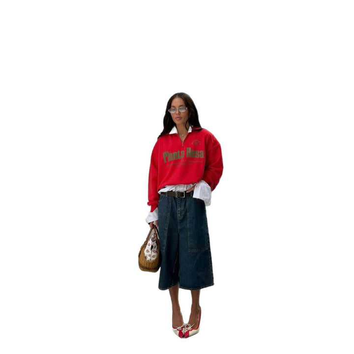 Dame sporty oversized genser med krage Skjora