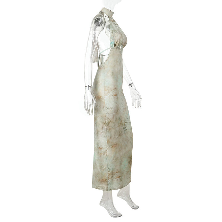Dame elegant maxi kjole med kreativ splitt og skimrende vannfall utringning Skjora