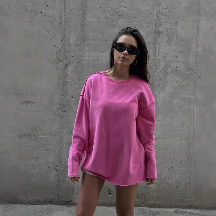 Dame casual oversized genser med bred skjæring og teksturert stoff Skjora