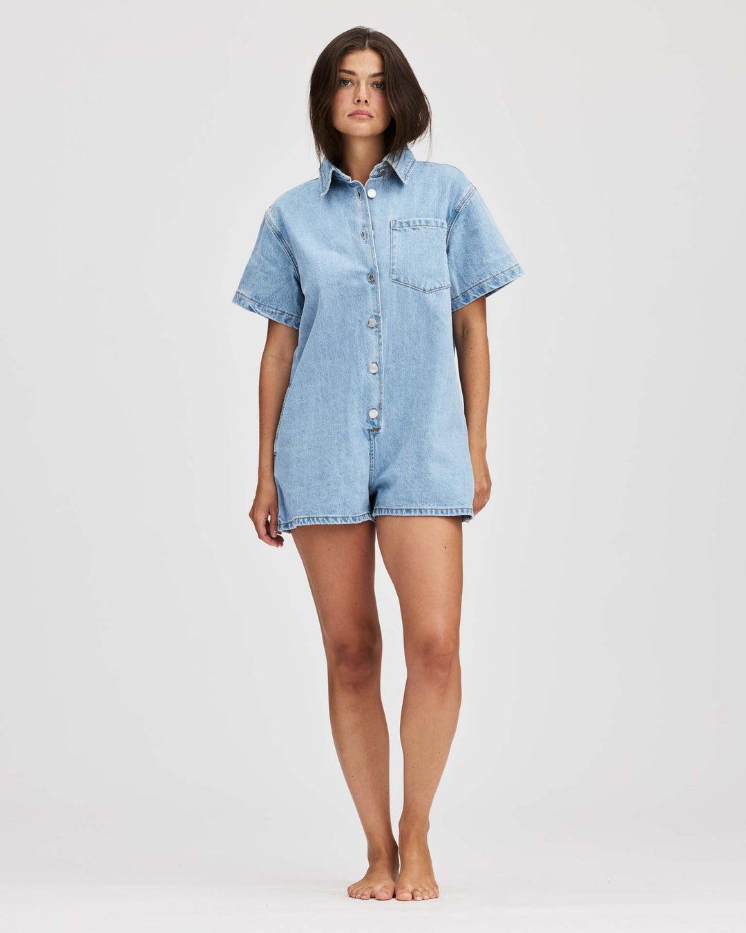 Dame Jeans-Overall med kort erme og praktiske lommer Skjora