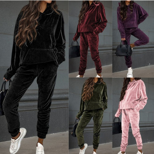 Klassisk fleece sett for damer med hette og elastisk midje Skjora