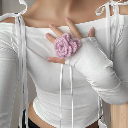 Dame elegant choker med blomsterdetaljer og satengbånd Skjora