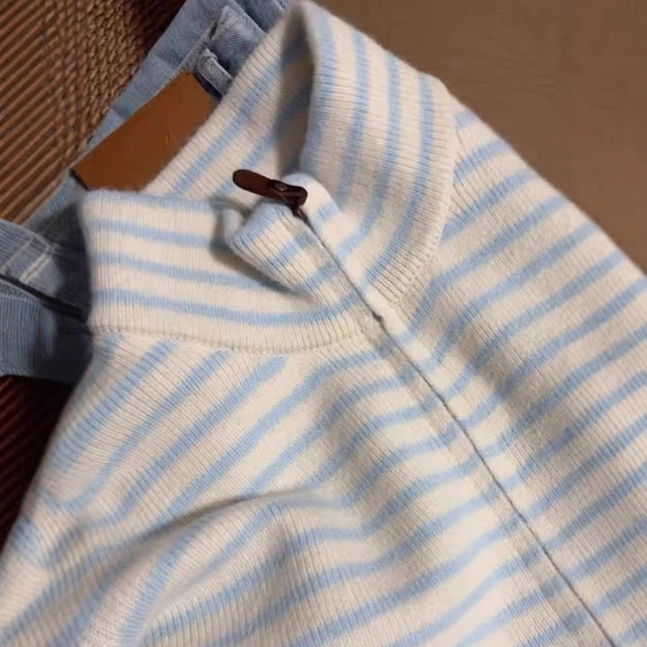 Kvinners ¼-zip quiltet genser med fin stripe tekstur Skjora