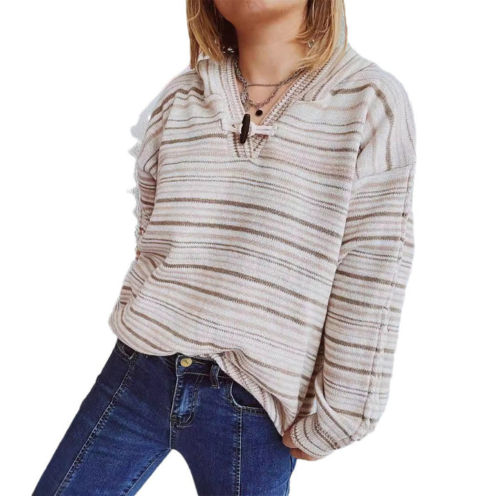 Women's Striped Hoodie with Wide Sleeves and Drawstring Skjora