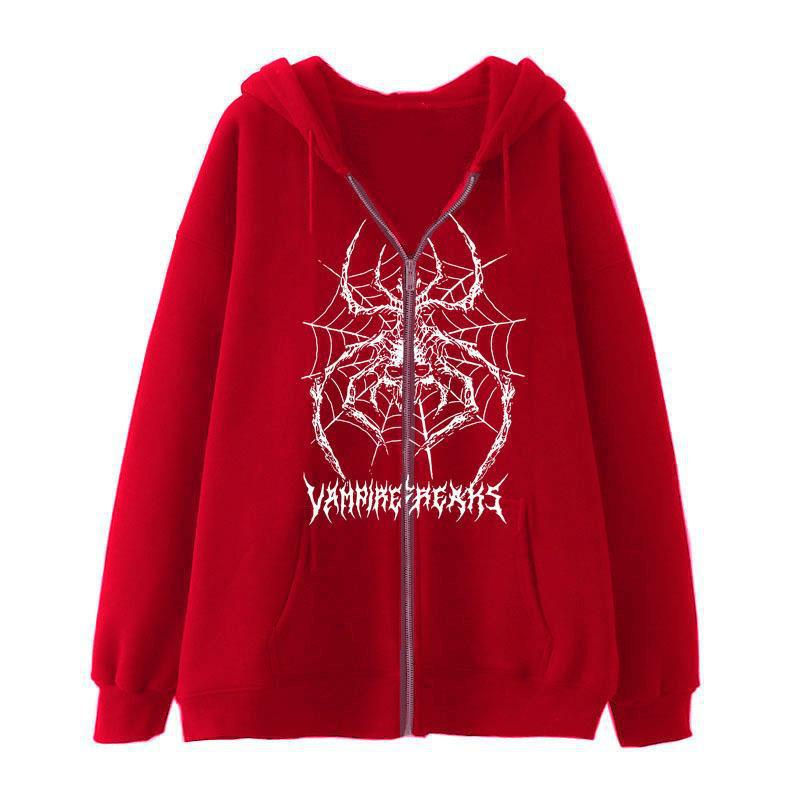 Kvinne Langermet Hoodie Jakke med Detaljert Edderkoppmotiv Skjora