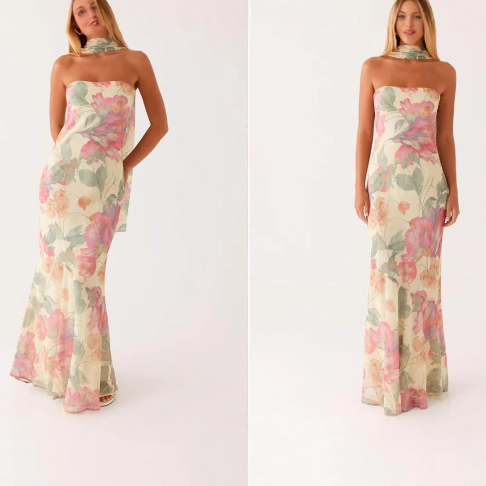 Damer Elegant Langermet Kveldsdrakt i Blomsterdesign Skjora