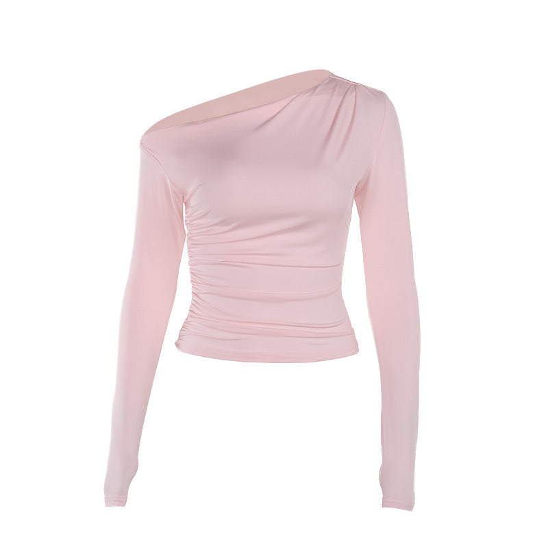 Damer Langermet Crop-Top med asymmetrisk utringning og rynking Skjora