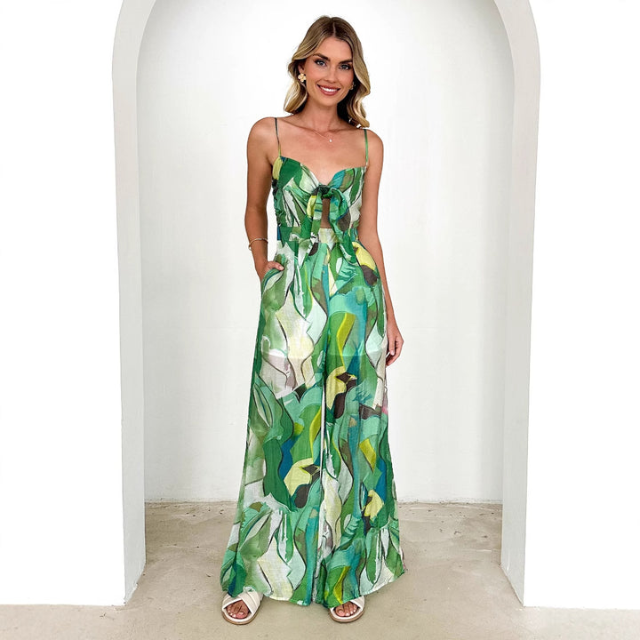 Damer Elegante Jumpsuit med Blomsterdesign og Justerbare Spagetti Stropper Skjora