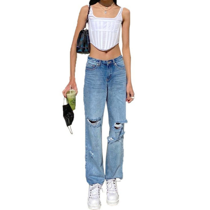 Women's Loose High Waist Distressed Jeans Skirt