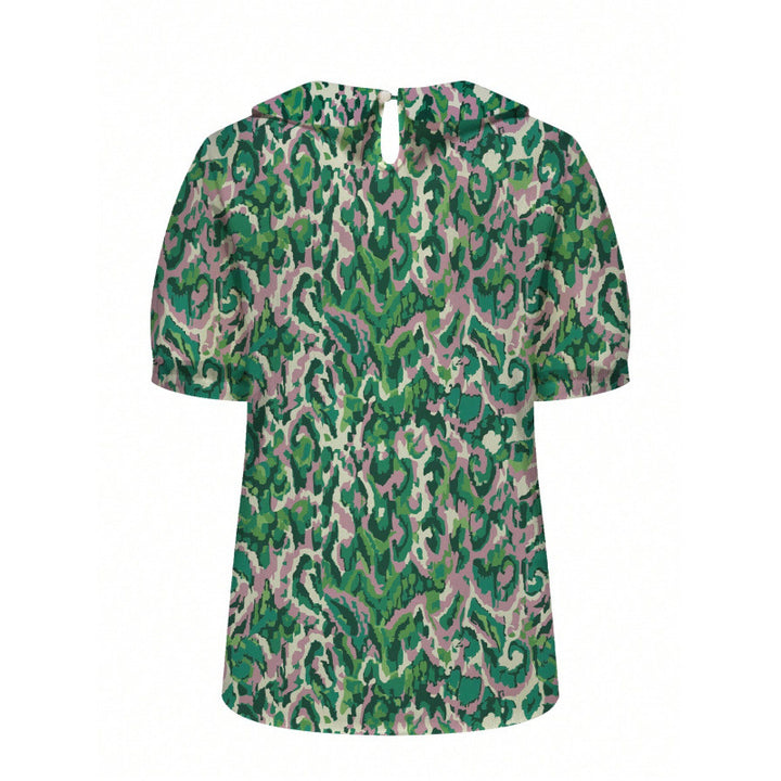 Dame kortermet bluse med florale accenter og klassisk krage Skjora