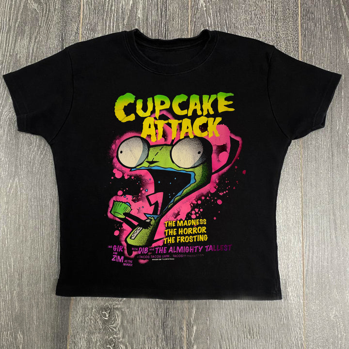 Dame T-skjorte med kreativ cupcake-motiv og moderne trykk Skjora