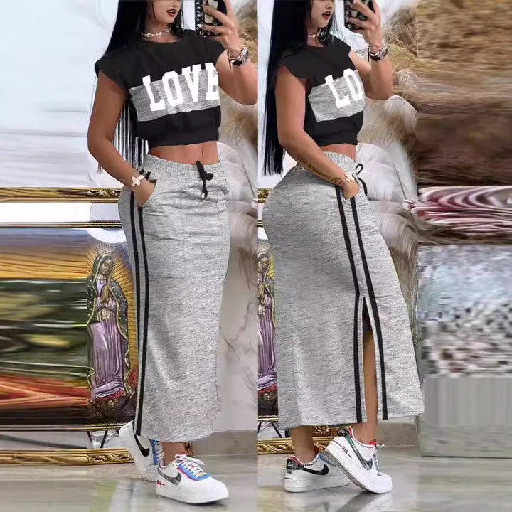Dame Sporty Crop-Top og Maxiskjørt Sett Skjora