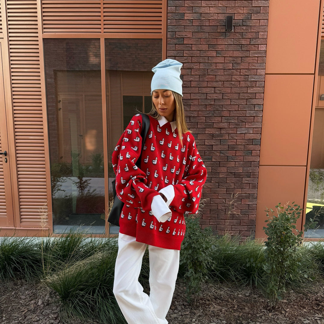 Kvinnesweater med unikt andedesign og løse ermer Skjora