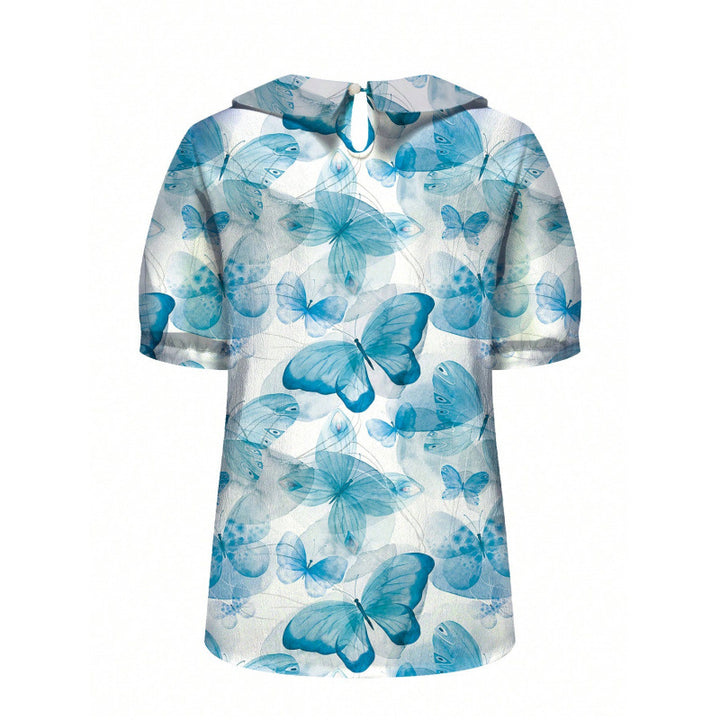 Dame kortermet bluse med florale accenter og klassisk krage Skjora