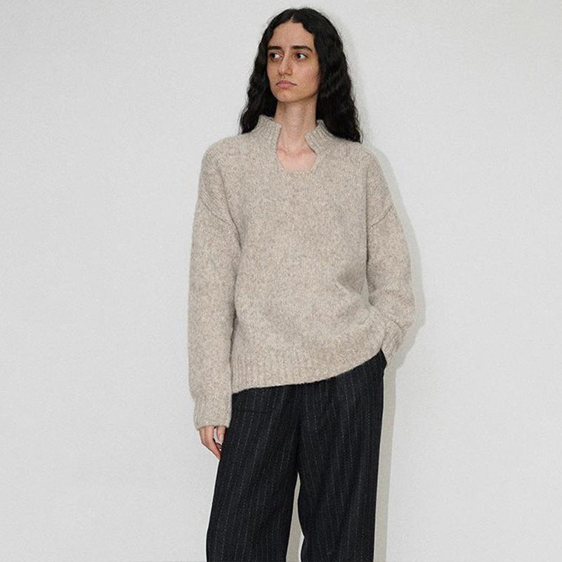 Dame Grovstrikket genser med høy krage Skjora