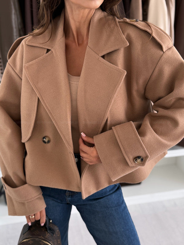 Dame oversized ulljakke med brede revers Skjora