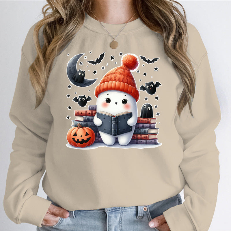 Dame sweatshirts med søtt Halloween-motiv og bokdesign Skjora