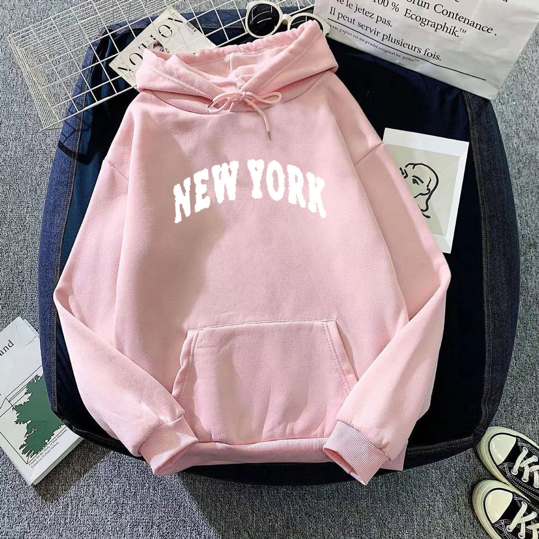 Dame hettegenser med moderne New York-trykk Skjora