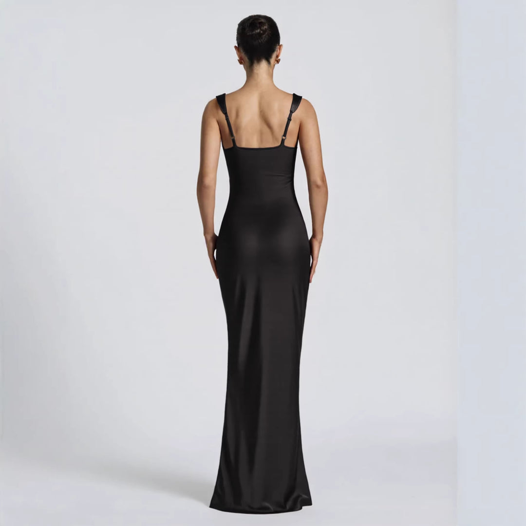 Dame Elegant Satin Maxi Kjole med figurskapende design Skjora