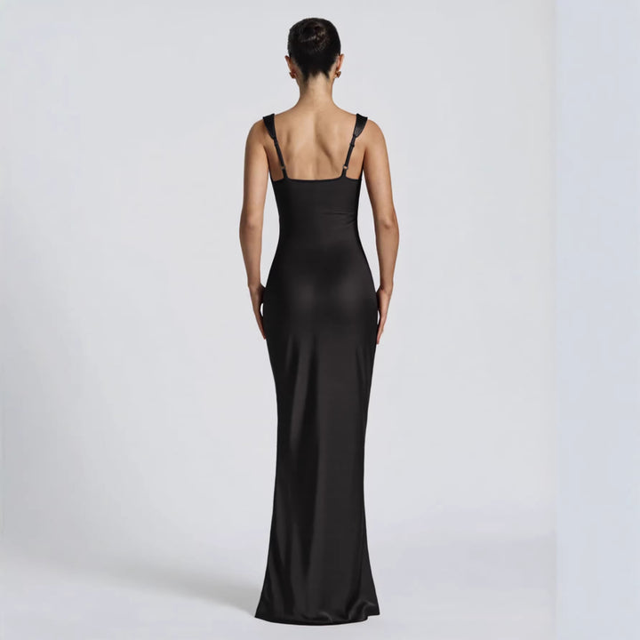 Dame Elegant Satin Maxi Kjole med figurskapende design Skjora