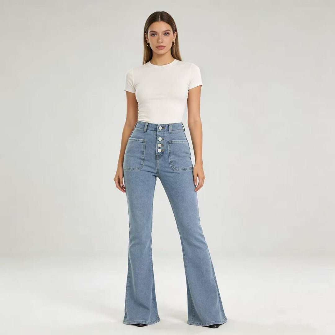 Dame Bootcut-jeans med høy midje og knappelukking Skjora