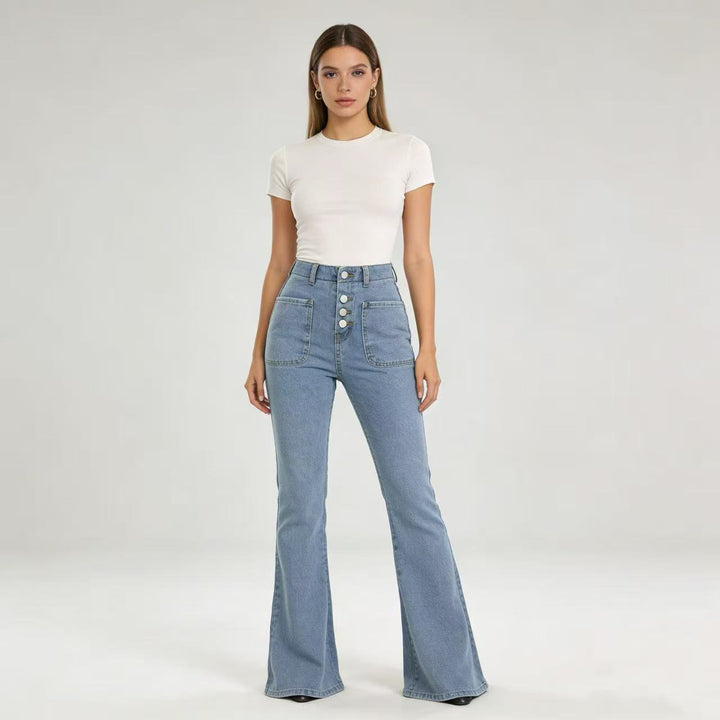 Dame Bootcut-jeans med høy midje og knappelukking Skjora