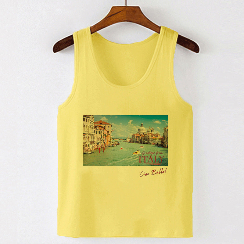 Dame camisole med kreativt trykk og justerbare stropper Skjora