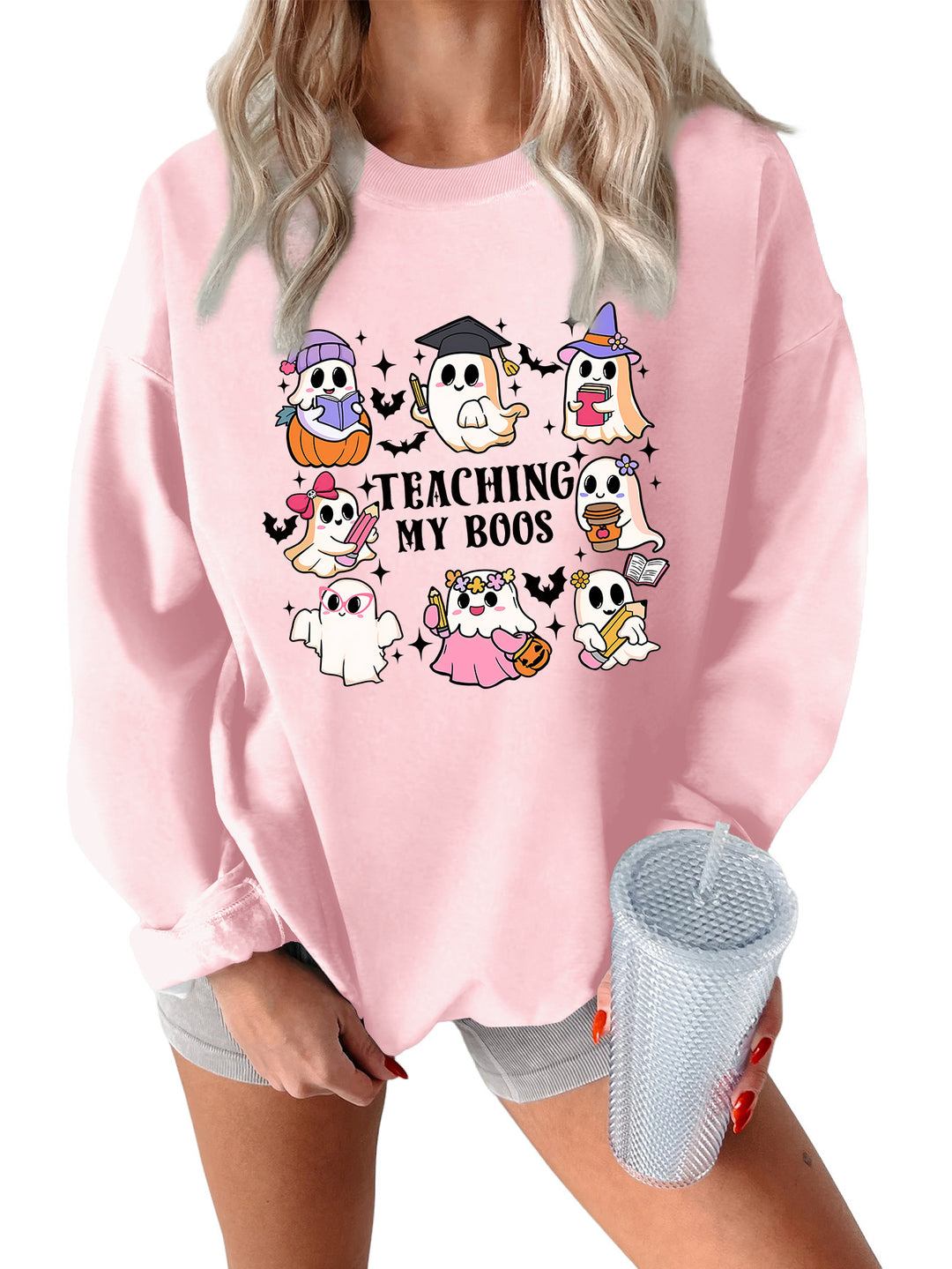 Kvinners sweatshirt med lekent Halloween-design og avslappet passform Skjora