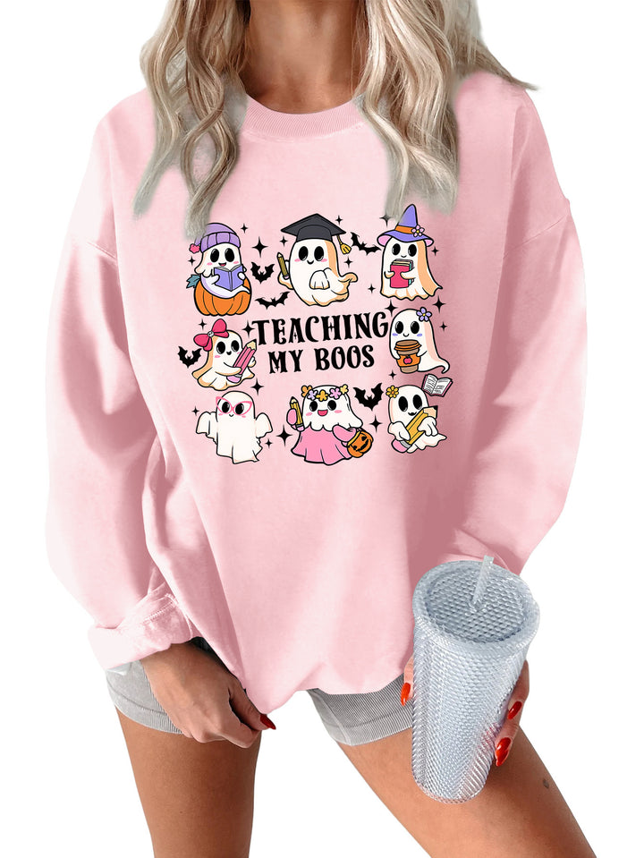 Kvinners sweatshirt med lekent Halloween-design og avslappet passform Skjora