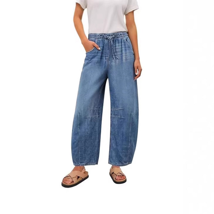 Damer vide denim-bukser med elastisk midje og praktisk snitt Skjora