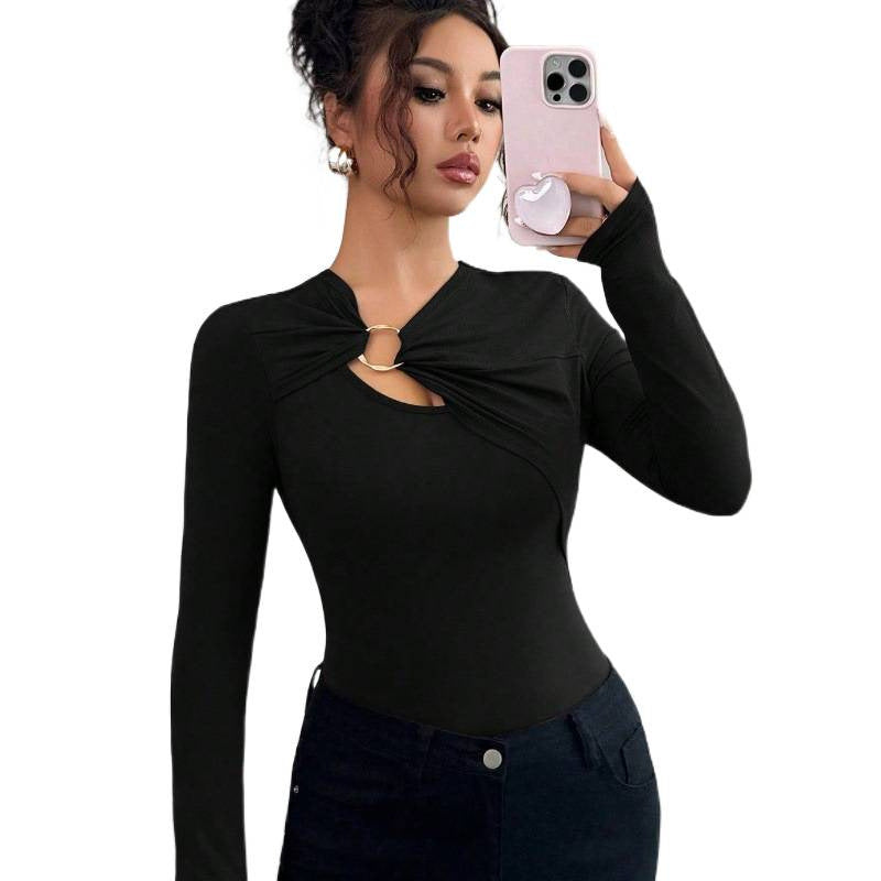 Dame bodysuit med dekorativ ringdetalj og lange ermer Skjora