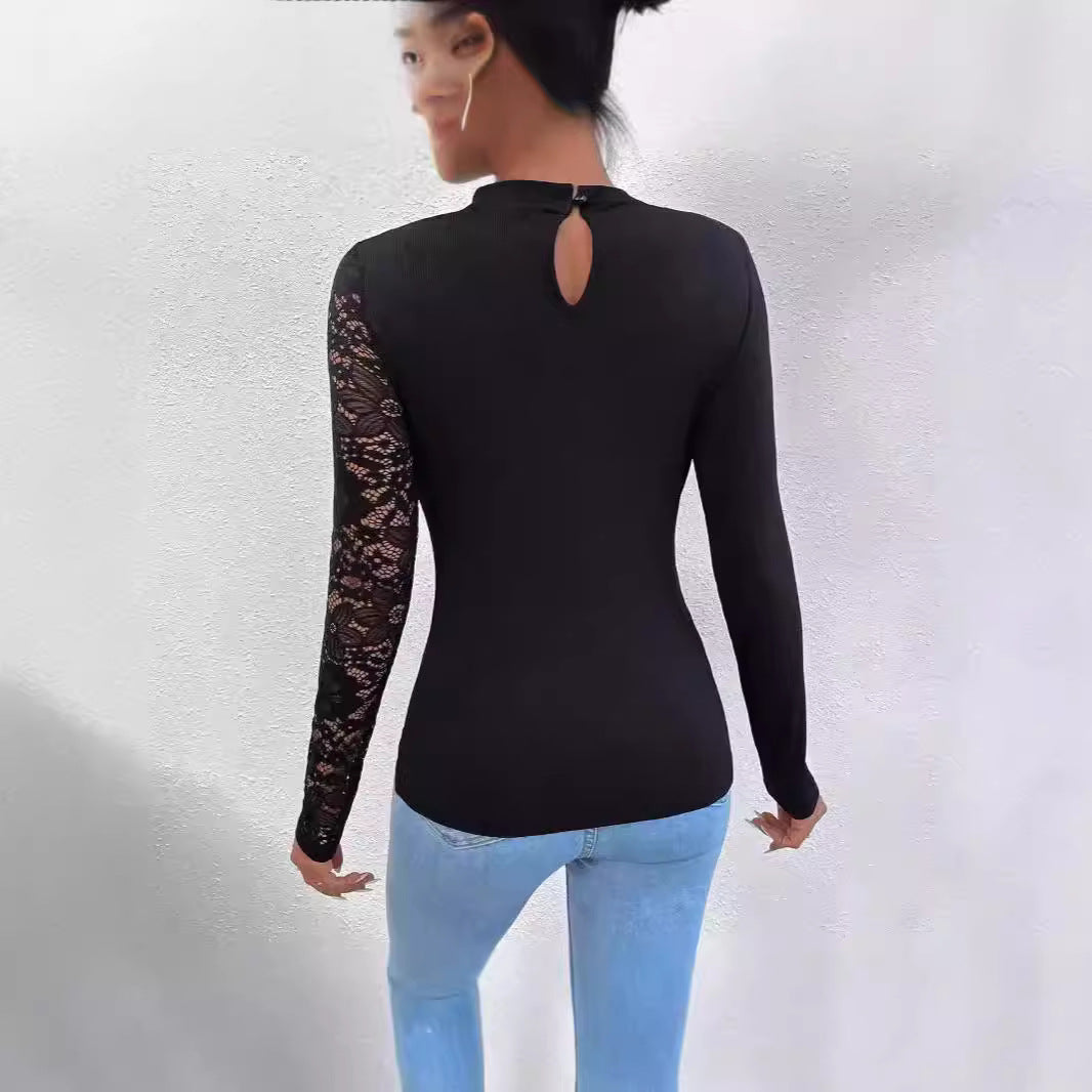 Damer Elegant topp med transparente spissarmer og asymmetrisk utringning Skjora