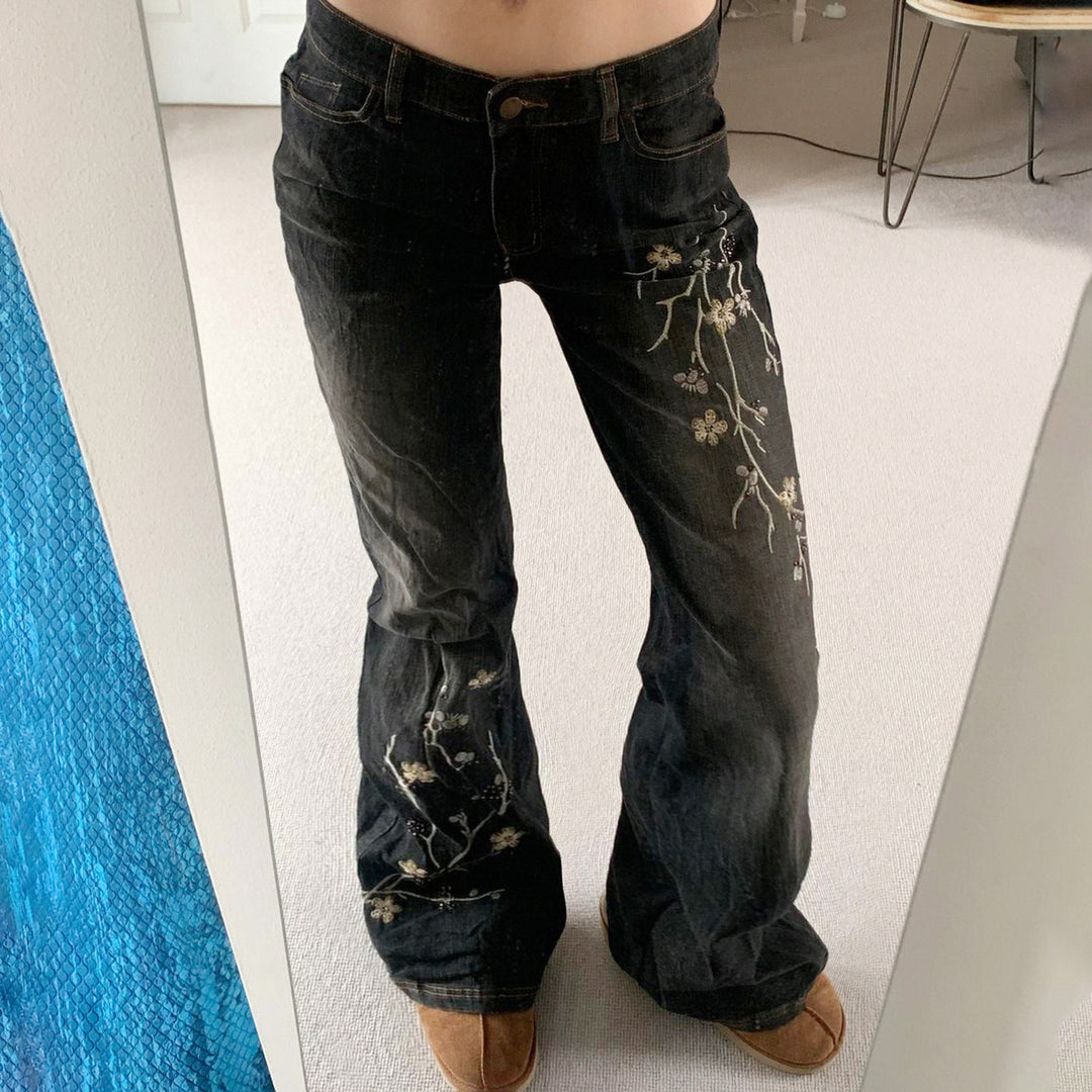 Dame Flared Jeans med blomstermønster og høy midje Skjora