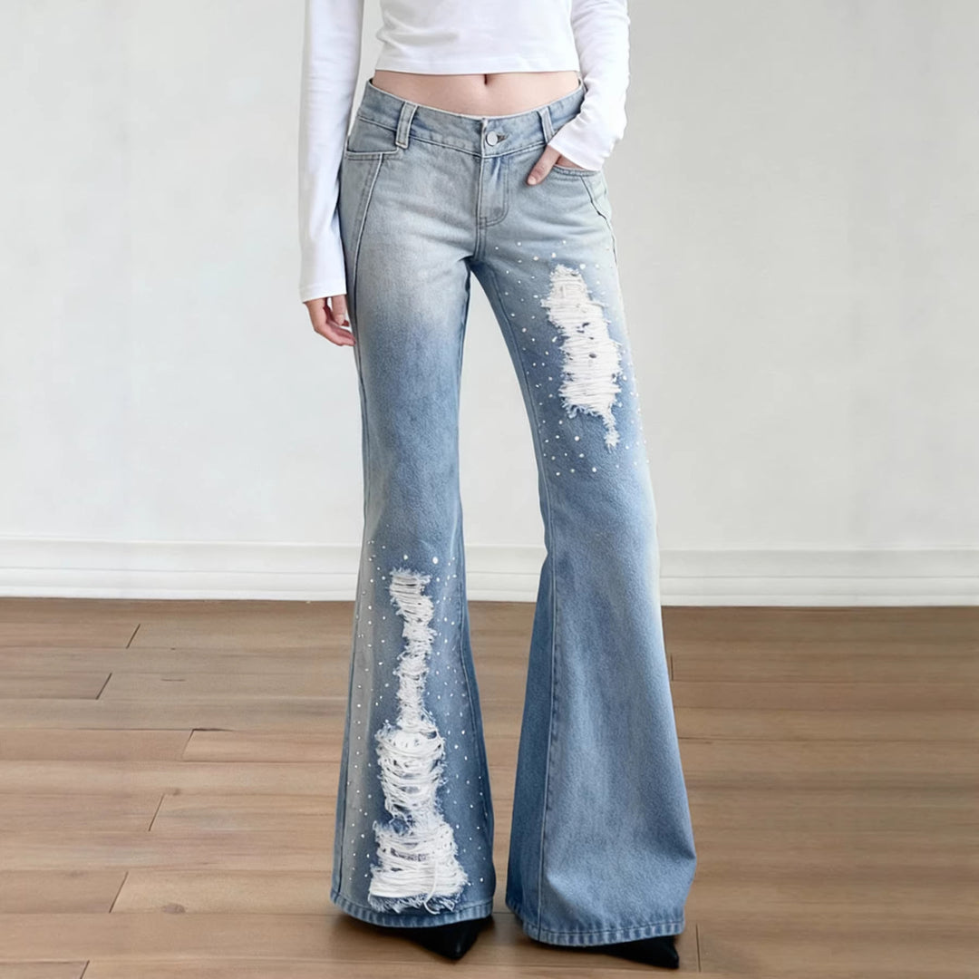 Dame Schlagjeans med trendy Destroyed-detaljer og komfortabel passform Skjora