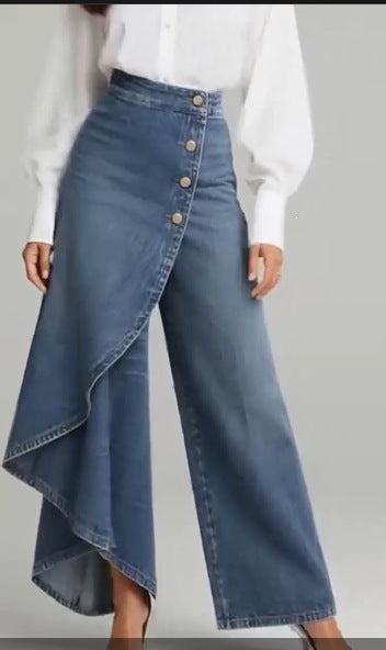 Kvinnens jeans skjørt med asymmetrisk snitt og knappedetaljer Skjora