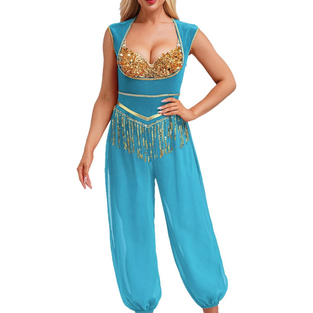 Dame kostyme jumpsuit med glitrende overdel og avslappede bukser Skjora