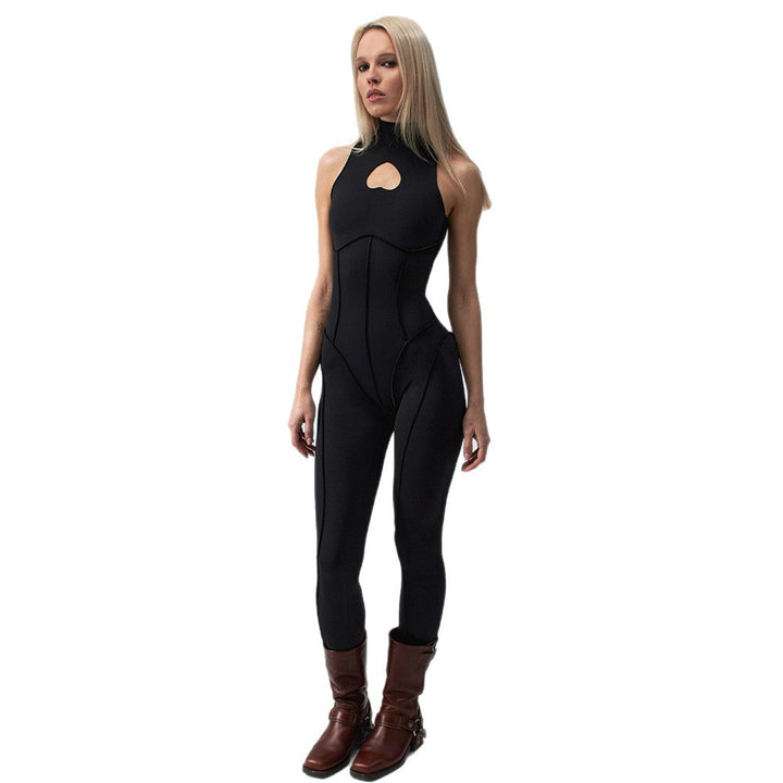 Damer Elegant Bodycon jumpsuit med hjerteformet utringning og høy krage Skjora