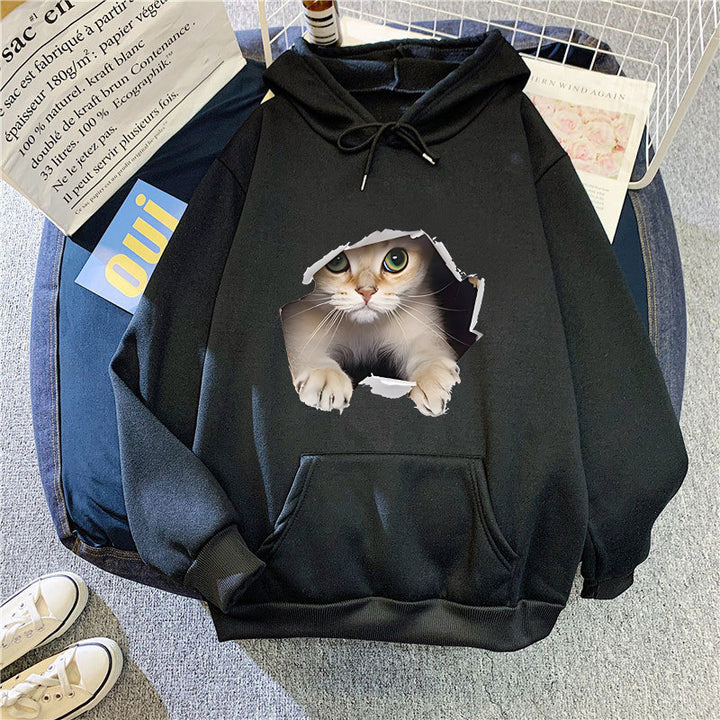 Dame hettegenser med kreativt kattemotiv Skjora 1772612757
