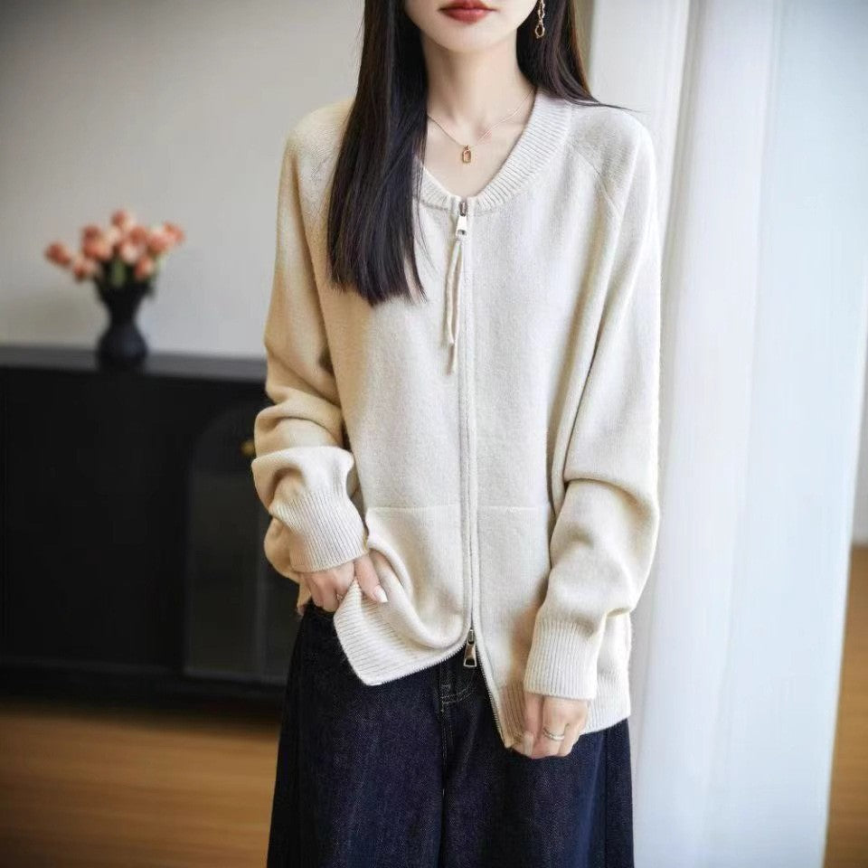 Dame cardigan med glidelås og praktiske lommer Skjora