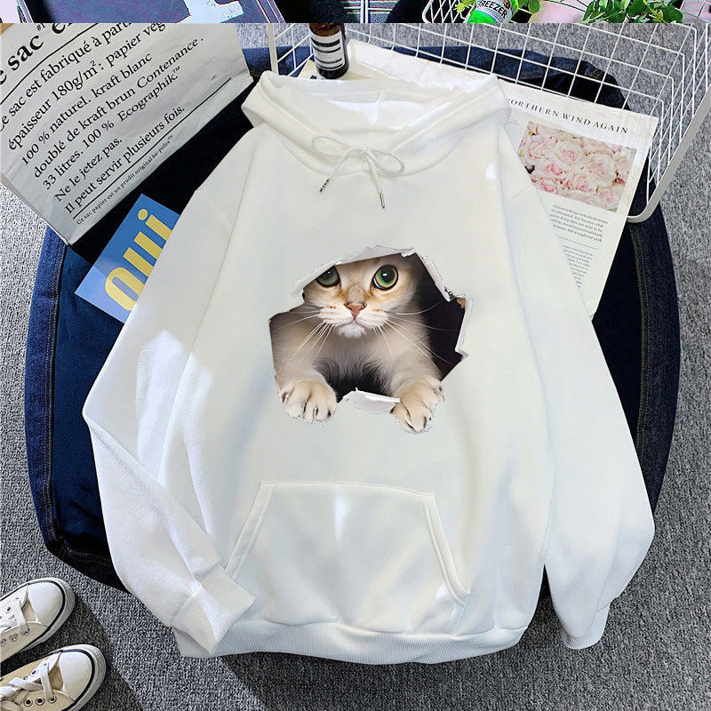 Dame hettegenser med kreativt kattemotiv Skjora 1772612757