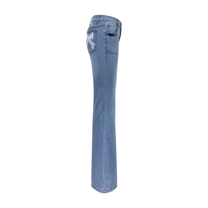 Kvinnelige utsvingte jeans med dekorative sløyfer Skjora