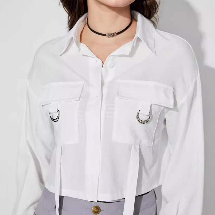 Dame cropped skjorte med praktiske lommer og moderne detaljer Skjora