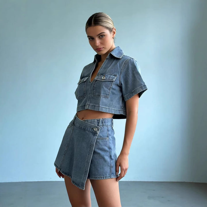 Dame Crop-top og Miniskjørt Sett i en avslappet stil Skjora